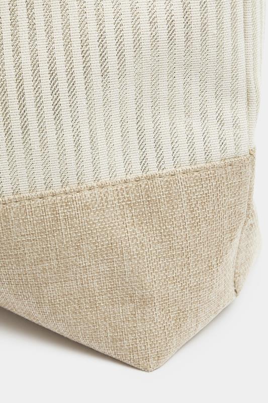 Brown & Gold Striped Rope Tote Bag | Yours Clothing 8