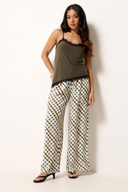  PixieGirl Petite Natural Brown Gingham Wide Leg Trousers