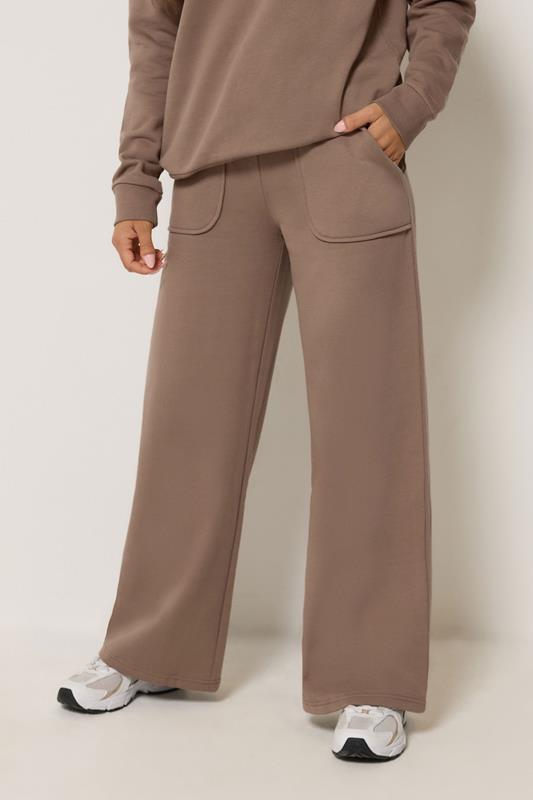 PixieGirl Petite Women's Mocha Brown Wide Leg Joggers | PixieGirl 1