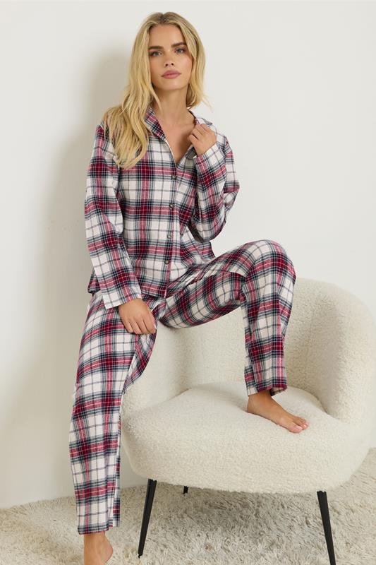 PixieGirl Petite Women's Ivory White & Red Cotton Check Pyjama Set | PixieGirl 1