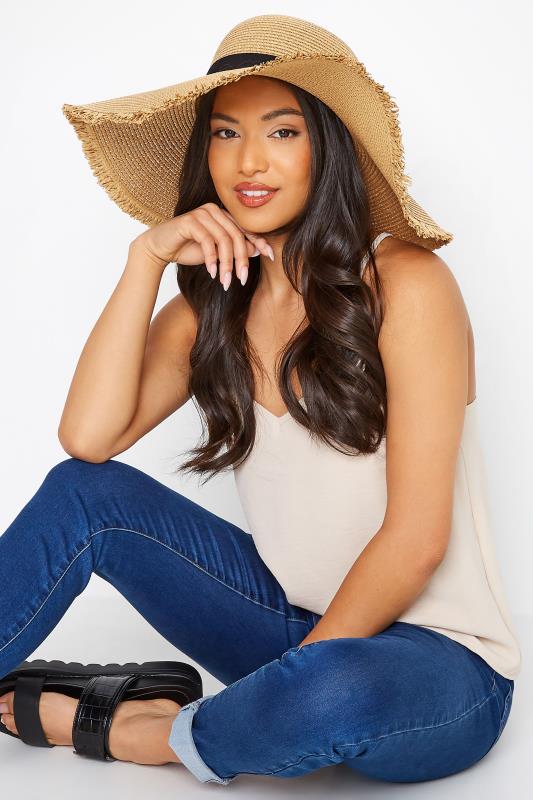 Brown Frayed Edge Straw Hat | Yours Clothing 1
