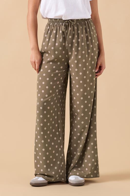PixieGirl Petite Women's Brown Spot Crepe Wide Leg Trousers | PixieGirl 2