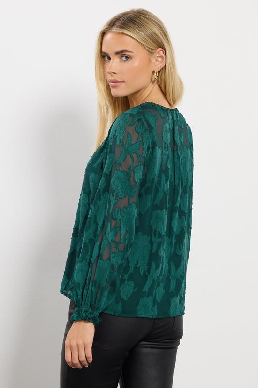 M&Co Petite Teal Green Floral Jacquard V-Neck Blouse | M&Co 5