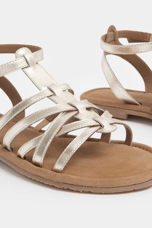 Gold Faux Leather Gladiator Sandals in Extra Wide E Fit | Yours Clothing 5
