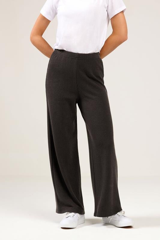  M&Co Petite Brown Ribbed Wide Leg Trousers