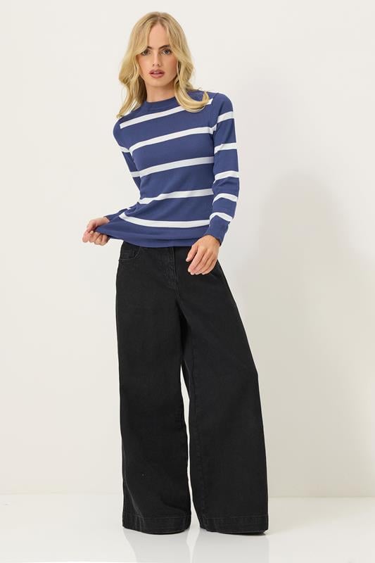 PixieGirl Petite Women's Navy Blue Knitted Stripe Jumper | PixieGirl 2