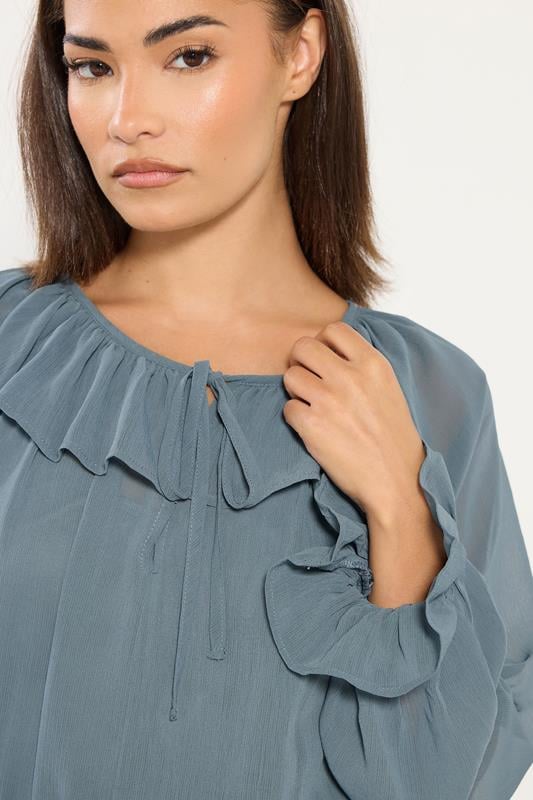 PixieGirl Petite Women's Blue Chiffon Frill Tie Waist Maxi Dress | PixieGirl 4