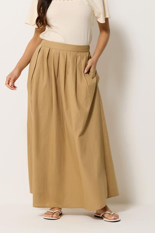 PixieGirl Petite Women's Stone Brown Cotton Poplin Maxi Skirt | PixieGirl 1