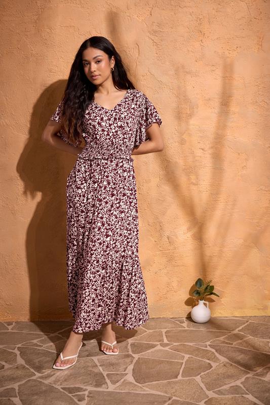 M&Co Petite Berry Purple Floral Shirred Waist Maxi Dress