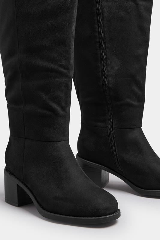 Black Faux Suede Block Heel Knee High Boots In Wide E Fit & Extra Wide EEE Fit | Yours Clothing 5