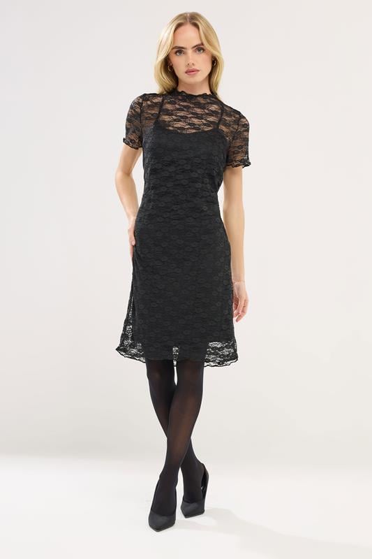 PixieGirl Petite Women's Black Lace Short Sleeve Dress | PixieGirl 2