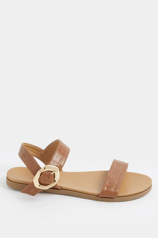 Brown Croc Buckle Detail Sandals In Wide E Fit | Yours Clothing 2