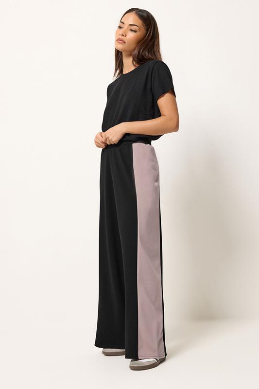 PixieGirl Petite Women's Black Side Panel Wide Leg Trousers | PixieGirl 1