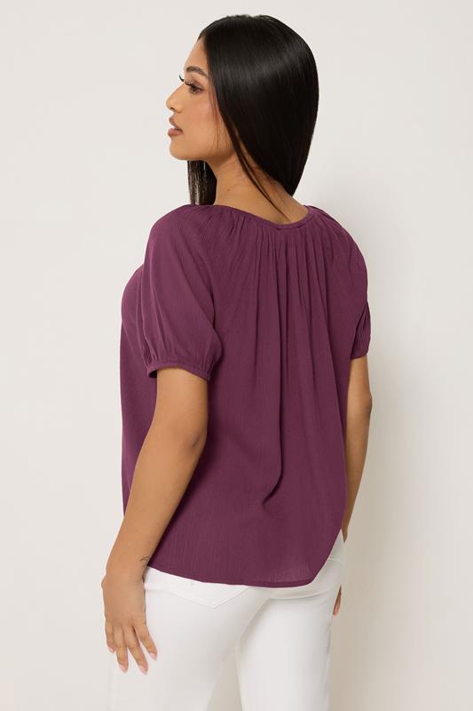 M&Co Petite Berry Purple Crinkle Short Sleeve Blouse | M&Co 2