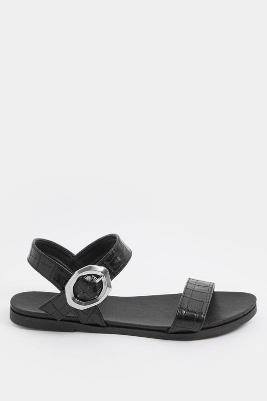 Black Croc Buckle Detail Sandals In Wide E Fit | Yours Clothing 2