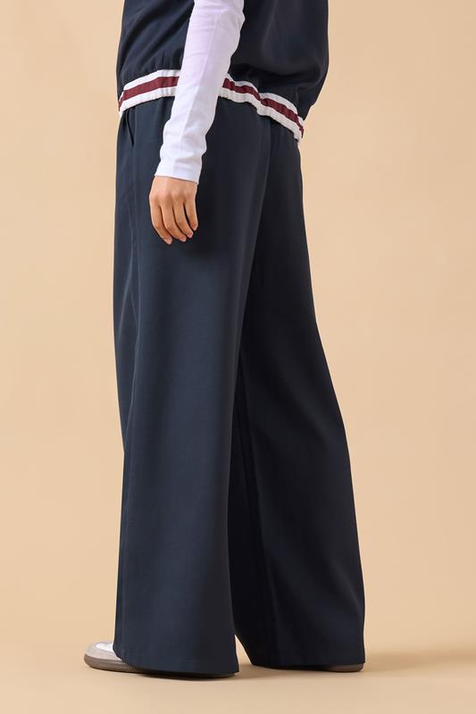 PixieGirl Petite Women's Navy Blue Contrast Waist Trousers | PixieGirl 3