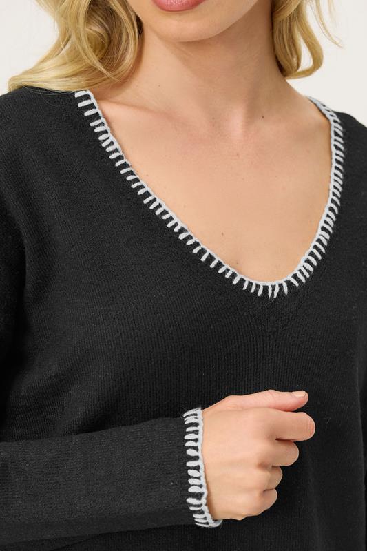 PixieGirl Petite Women's Black Knitted Contrast Stitch Jumper | PixieGirl 4