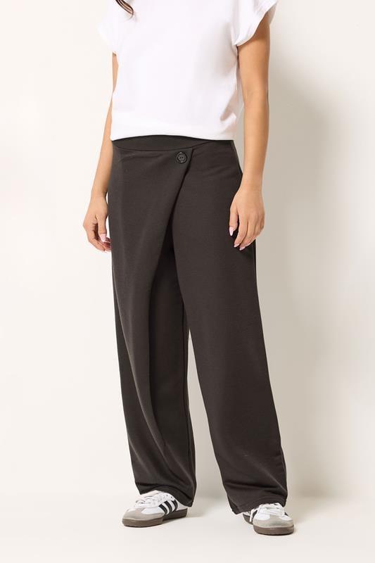  PixieGirl Petite Chocolate Brown Jersey Wrap Wide Leg Trousers