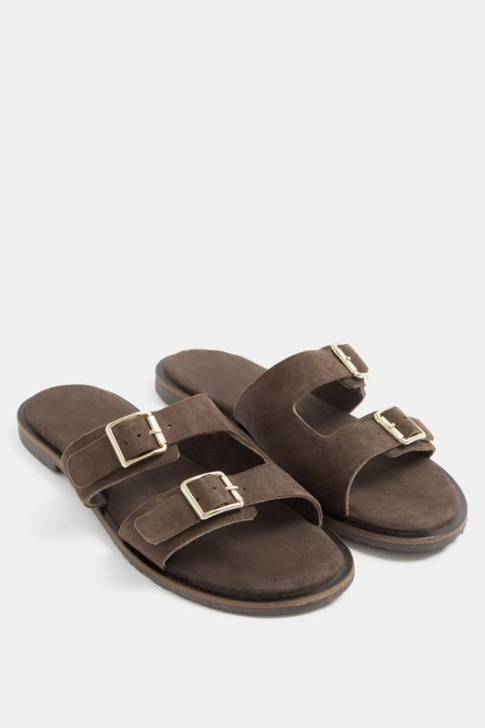  Yours Chocolate Brown Double Buckle Footed Mule In Extra Wide EEE Fit