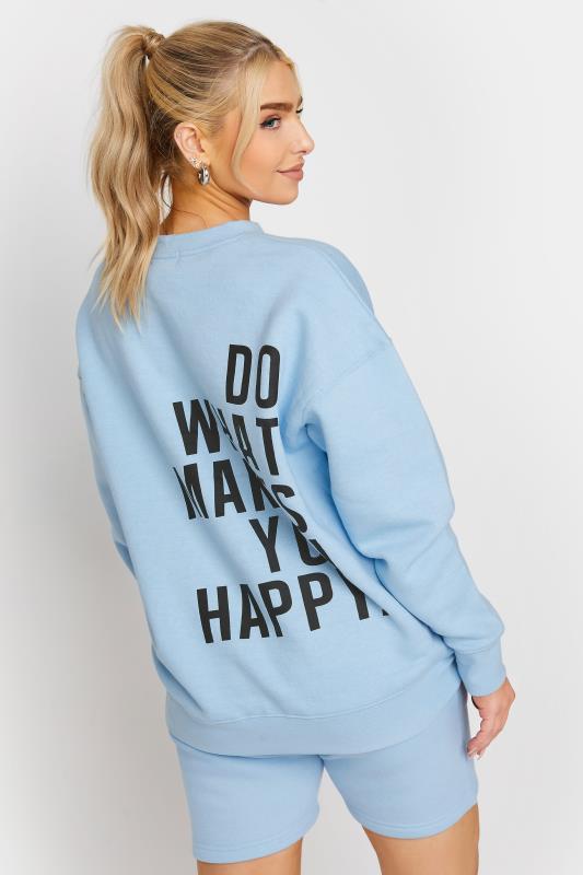 Blue 'Do What Makes You Happy' Slogan Print Oversized Sweatshirt | PixieGirl 4