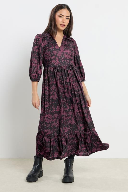 PixieGirl Petite Women's Burgundy Red Abstract Midaxi Dress | PixieGirl 2