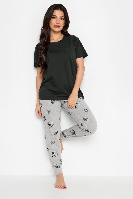 PixieGirl Petite Womens Black Leopard Heart Print Pyjama Set | PixieGirl 2
