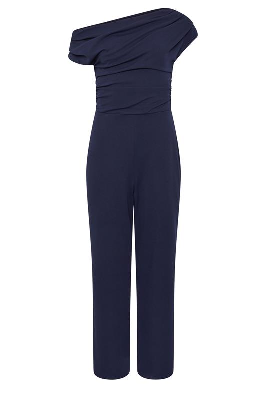  STAR Navy Blue Wide Leg Draped Jumpsuit