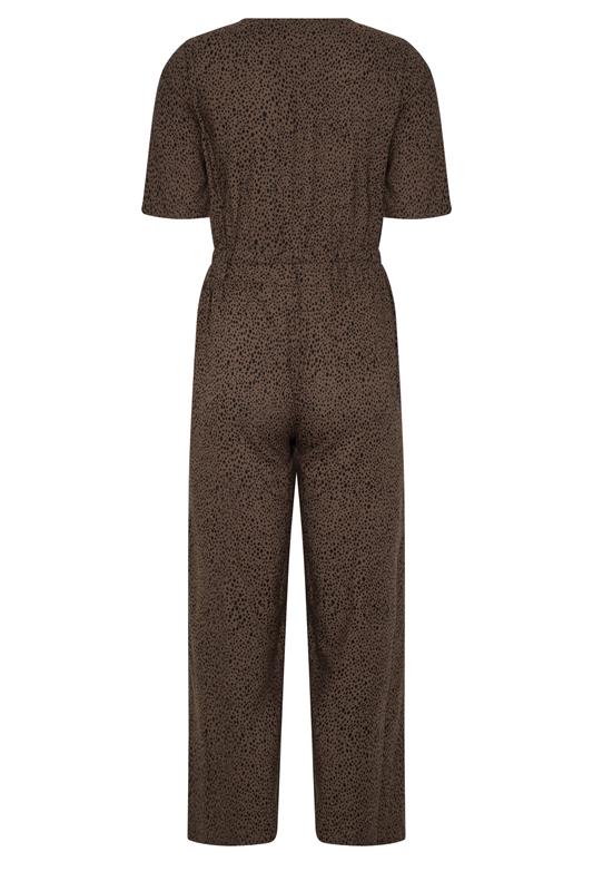 M&Co Petite Brown Spot Print Short Sleeve Jumpsuit | M&Co 6