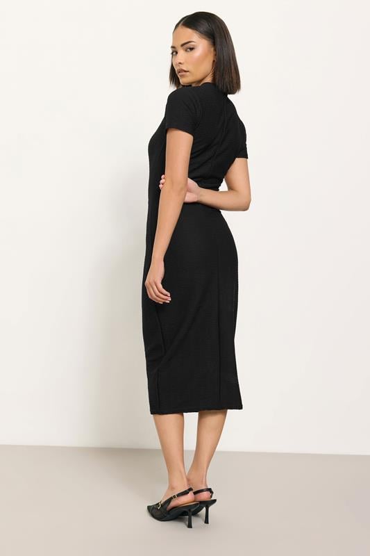 Petite Black Twist Neck Textured Midi Dress | PixieGirl 3