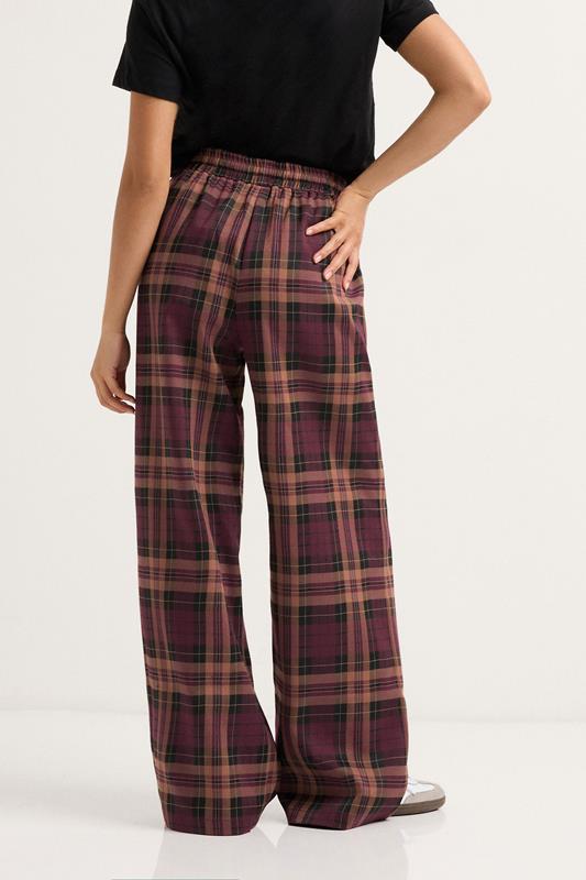 PixieGirl Petite Women's Burgundy Red Check Wide Leg Trousers | PixieGirl 3