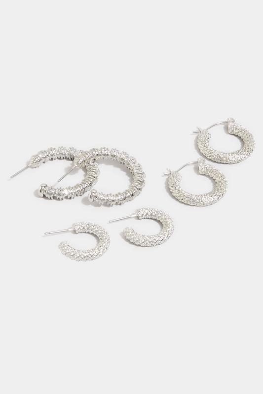 3 Pack Silver Twisted Hoop Set | Yours Clothing 3
