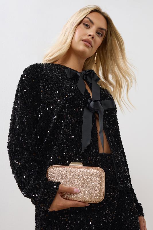 Plus Size  Yours Champagne Gold Sequin Clutch Bag