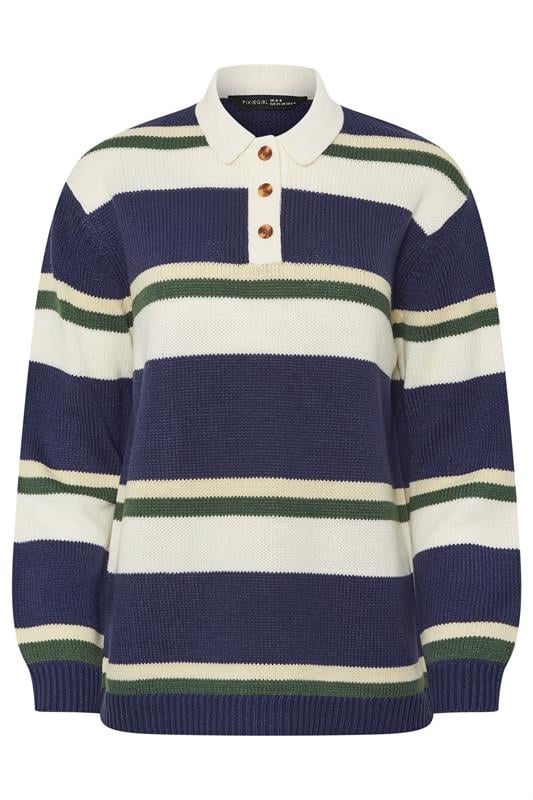 PixieGirl Petite Women's Navy Blue Stripe Rugby Jumper | PixieGirl 5