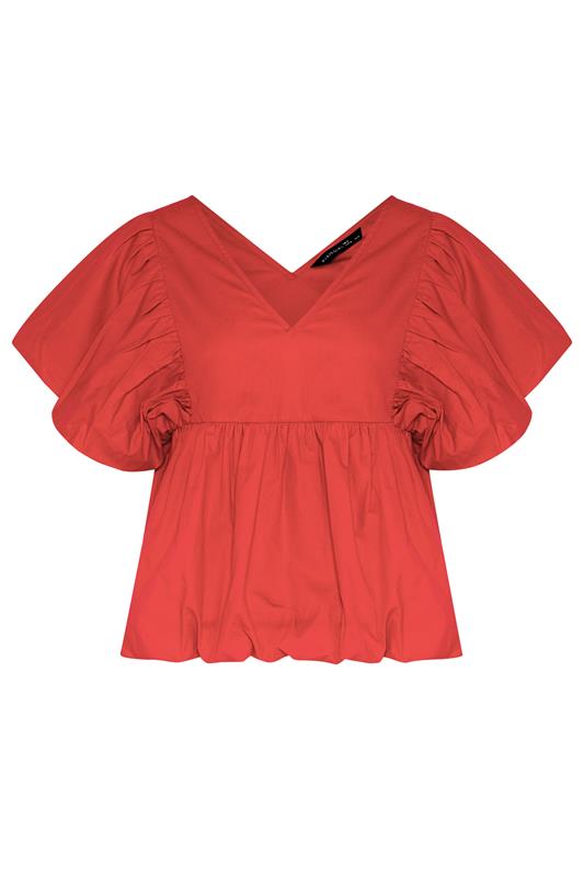 PixieGirl Petite Women's Red Cotton Puff Sleeve Top | PixieGirl 5