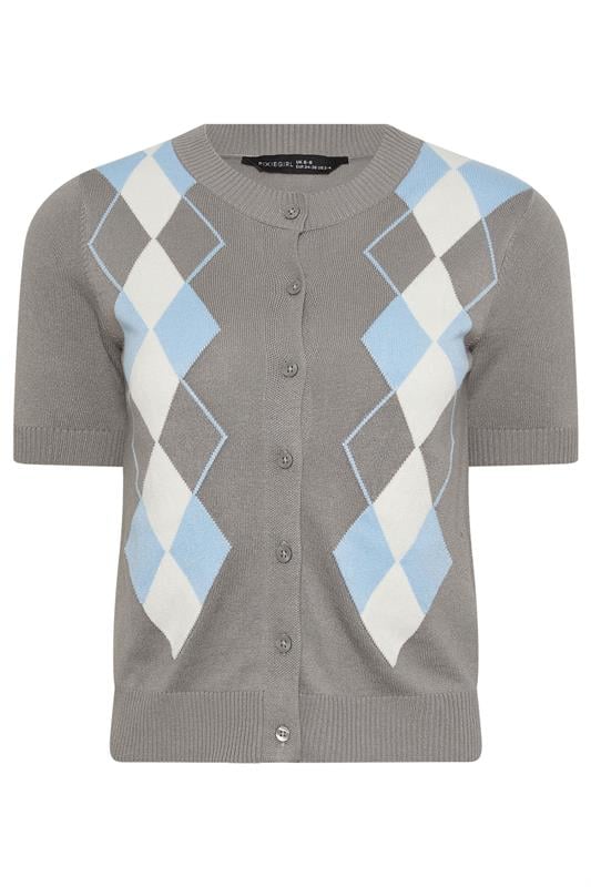 PixieGirl Petite Grey Argyle Cardigan