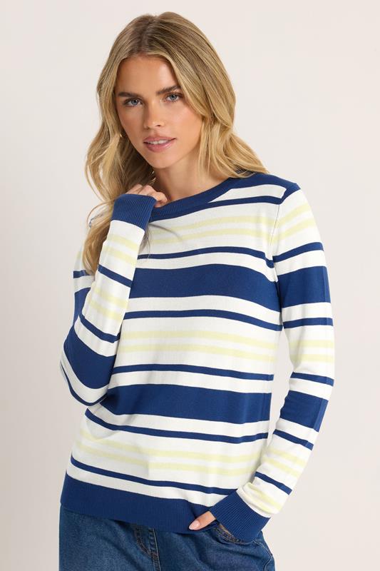  M&Co Petite Navy Blue & Yellow Stripe Crew Neck Jumper