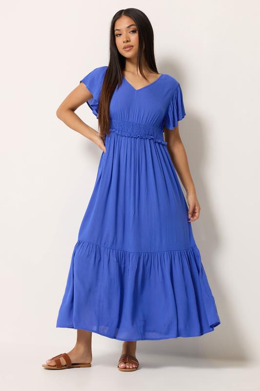 M&Co Petite Cobalt Blue Shirred Waist Maxi Dress