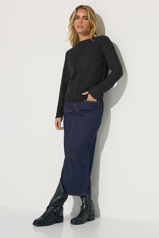 PixieGirl Petite Women's Dark Blue Pocket Patch Denim Skirt | PixieGirl 1