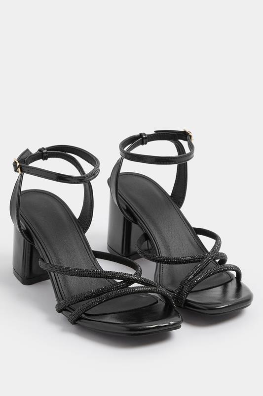  Yours Black Diamante Asymmetric Block Heels In Wide E Fit