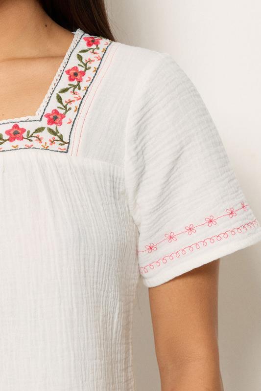 M&Co Petite White Floral Embroidered Cotton Square Neck Blouse | M&Co 4