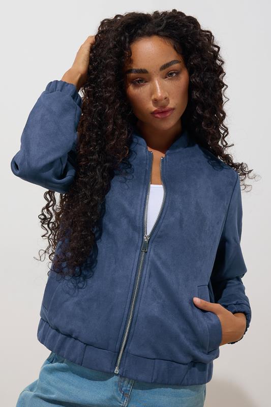  M&Co Petite Navy Blue Faux Suede Bomber Jacket
