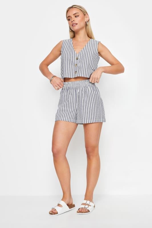 PixieGirl Petite Women's Navy Blue Stripe Shorts | PixieGirl 2