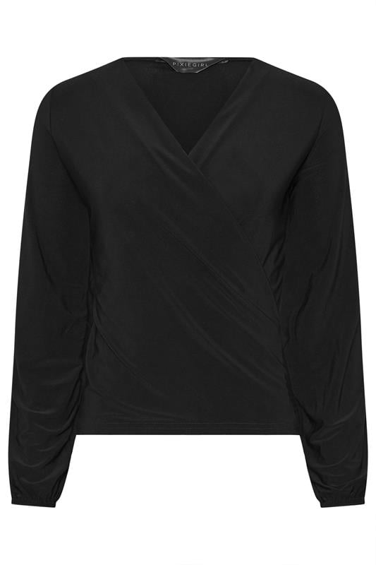 PixieGirl Petite Women's Black Stretch Wrap Top | PixieGirl 1