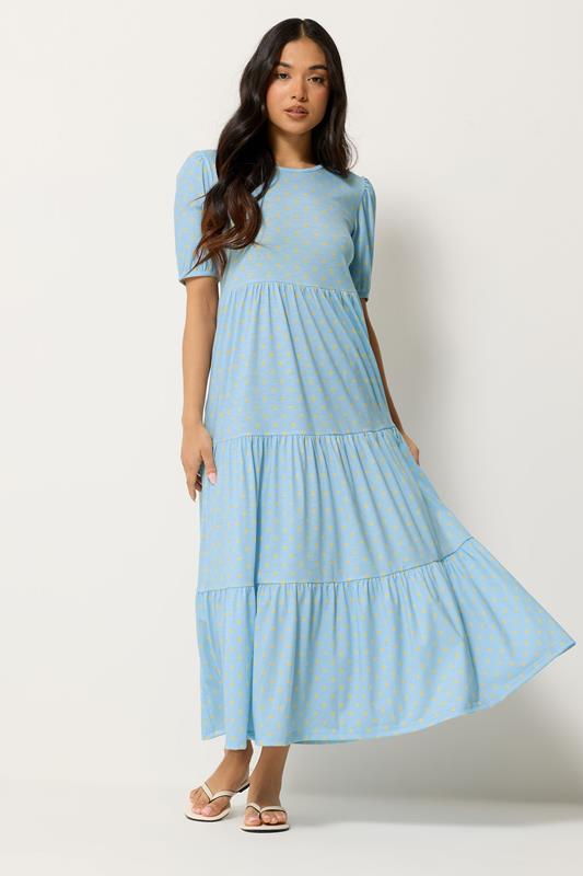 dorothy perkins petite maxi dress Blue Dorothy Perkins Square Neck Blouson Sleeve Tiered Maxi Dress