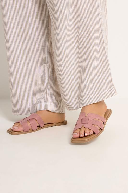  Yours Pink Cut Out Mule Sandals In Wide E Fit