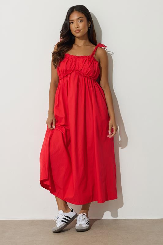 PixieGirl Petite Women's Red Cotton Frill Bust Tie Dress | PixieGirl 2