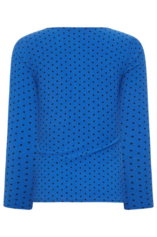 Petite Blue Square Neck Spot Print Long Sleeve Top | PixieGirl  7
