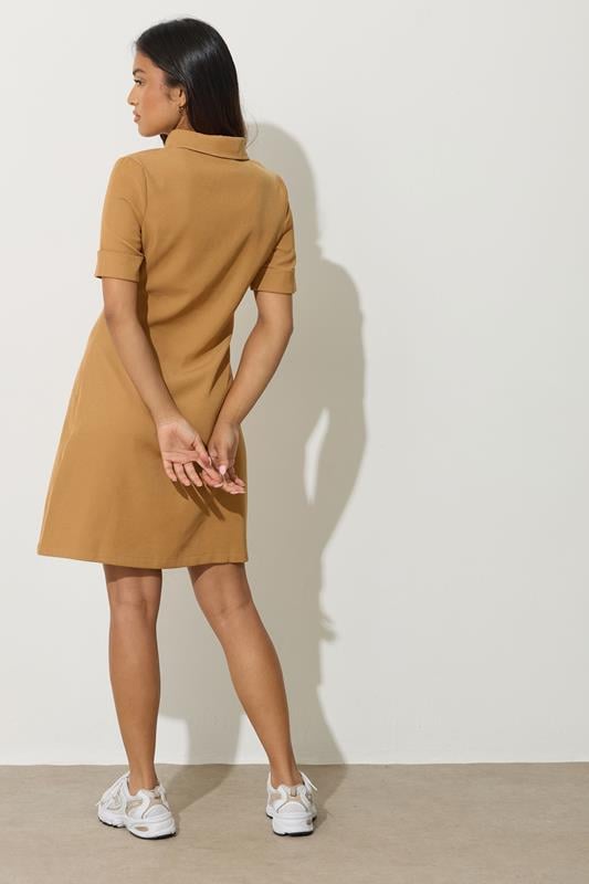 PixieGirl Petite Women's Tan Brown Polo Shirt Dress | Pixie Girl 3