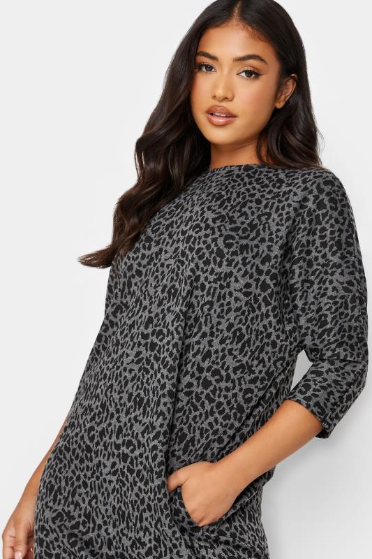 Petite Grey & Black Leopard Print Tunic Dress | PixieGirl  4