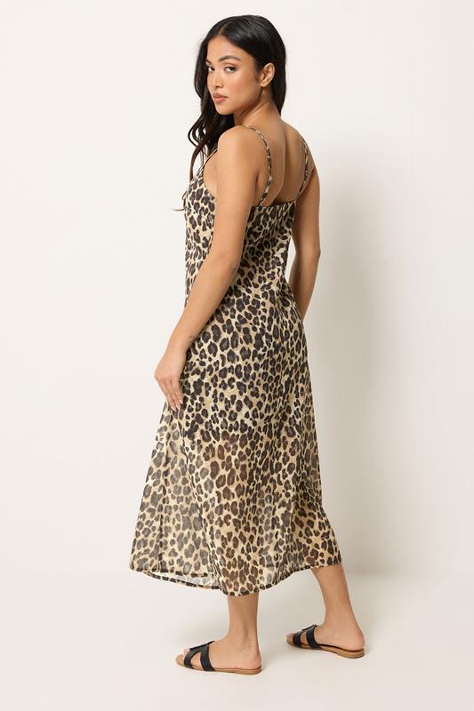 PixieGirl Petite Women's Natural Brown Leopard Midi Dress | PixieGirl 2